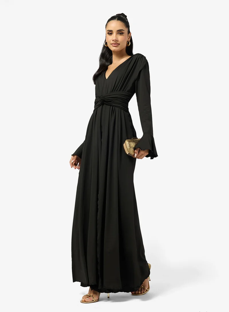 Ginger  Plunge Neck Draped A Line Dress for Women | Best Price UAE